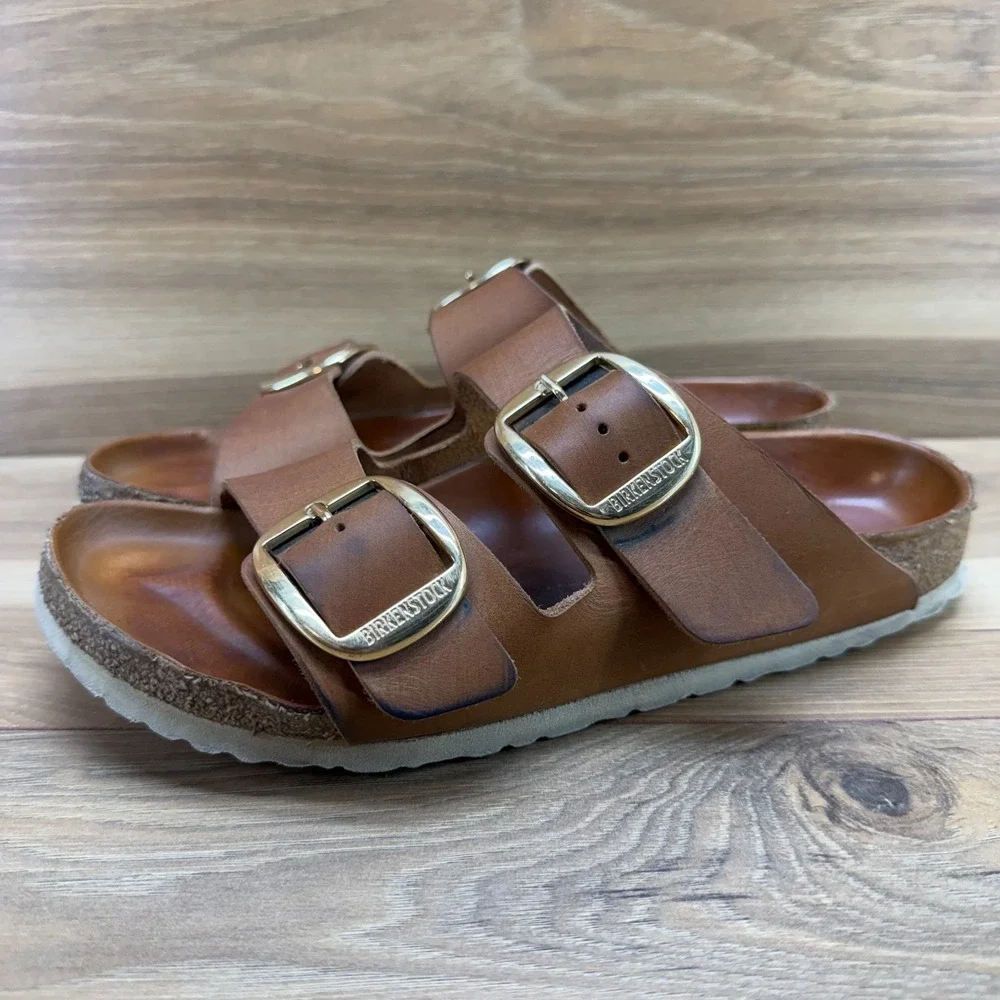 Birkenstock Arizona Big Buckle Sandals 8 N EU 39 Cognac Leather Travel Vacation